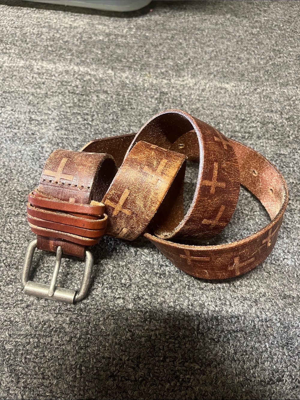 Leather Cross-Pattern Casual woMen's Belt - Brown